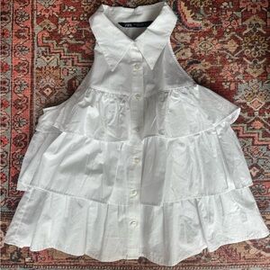 Zara Sleeveless Collared Ruffle Top